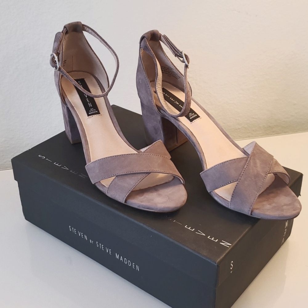 Steven By Steve Madden Nude/ taupe  suede heeled sandals with ankle strap